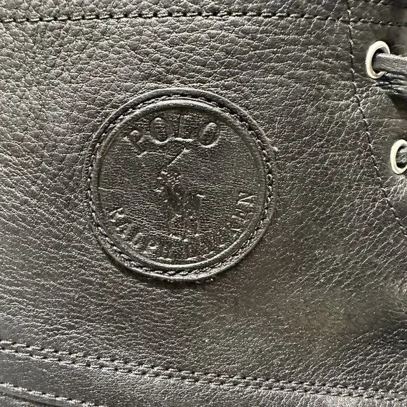 Polo Ralph Lauren Ranger Tumbled Black Leather Boot Mens Size 10 Lace Up Buckle